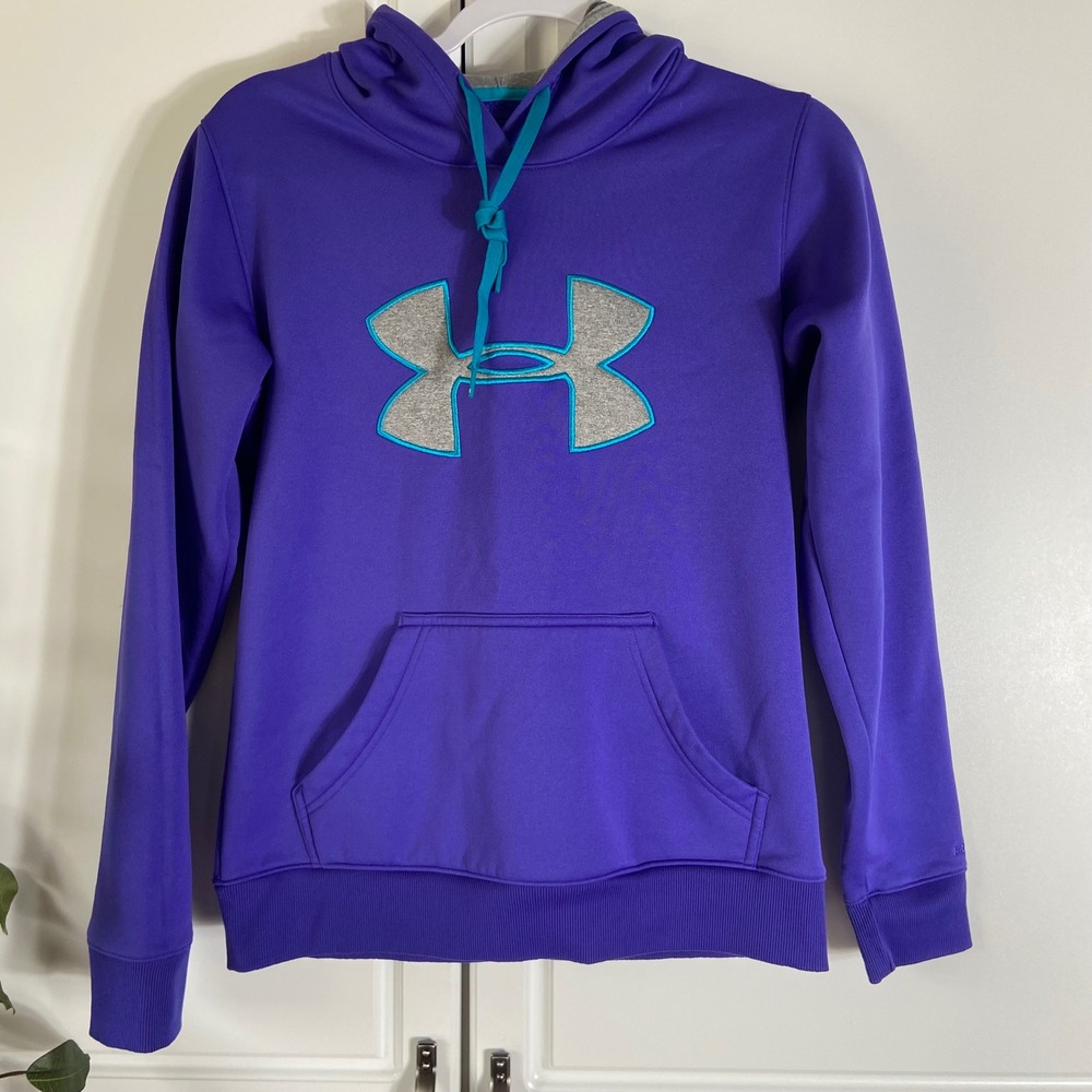 Under Armour UA Storm Womens XS Purple Teal Embroidered Logo Fleece Hoodie